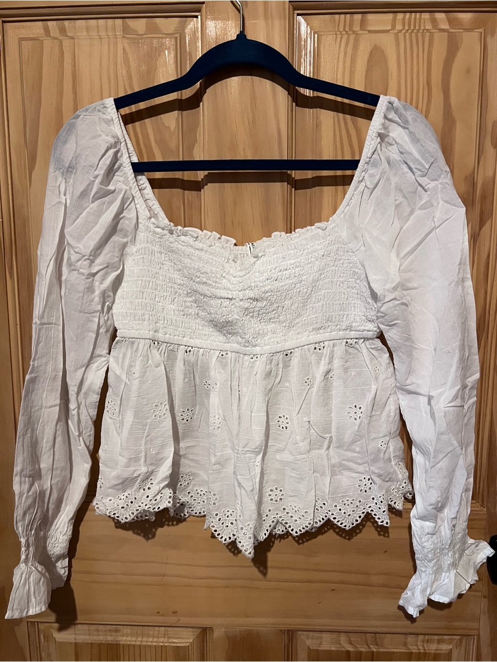 American Eagle White Smocked babydoll Blouse